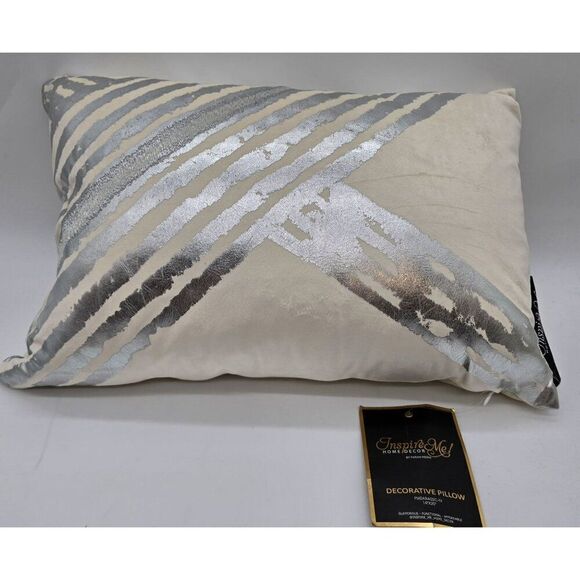 Inspire Me Home Decor 14" X 20" Decorative Pillow With Silver Abstract Stripes & - Picture 2 of 6